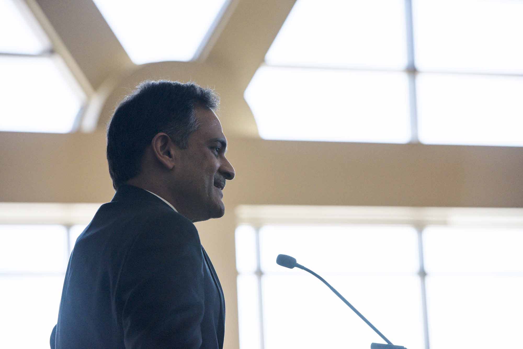 Suresh Garimella speaks to the media