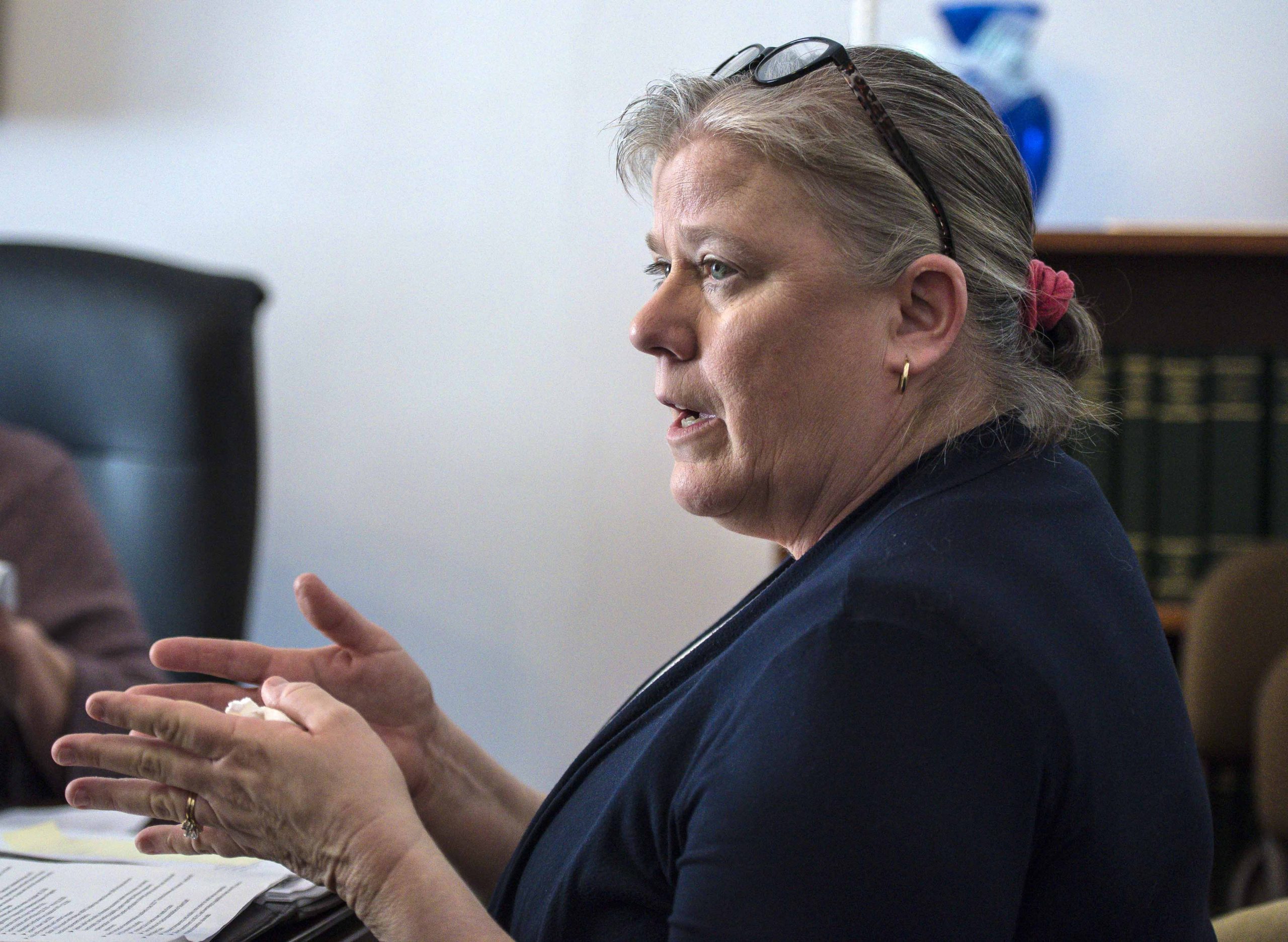 Barb Neal, executive director of the Enhanced 9-1-1 Board, testifies