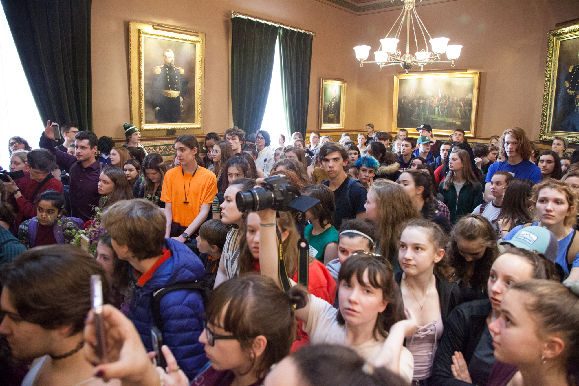 Students gathered in the Statehouse