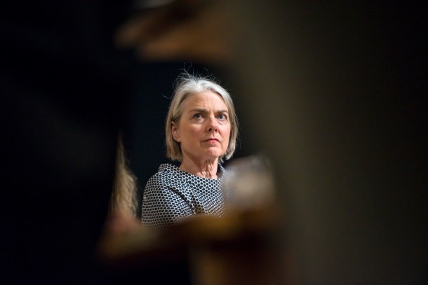 Burlington City Councilor Joan Shannon listens as Mayor Miro Weinberger speaks before the council on Monday, April 1, 2019. Photo by Glenn Russell/VTDigger