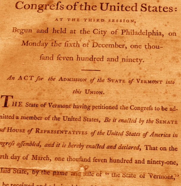 Vermont admitted to union document