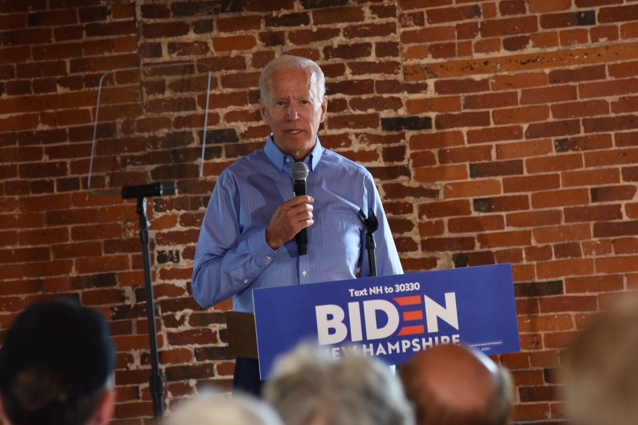 Joe Biden speaks to voters at a campaign event in Laconia, New Hampshire, on Sept. 6, 2019. Photo by Kit Norton/VTDigger