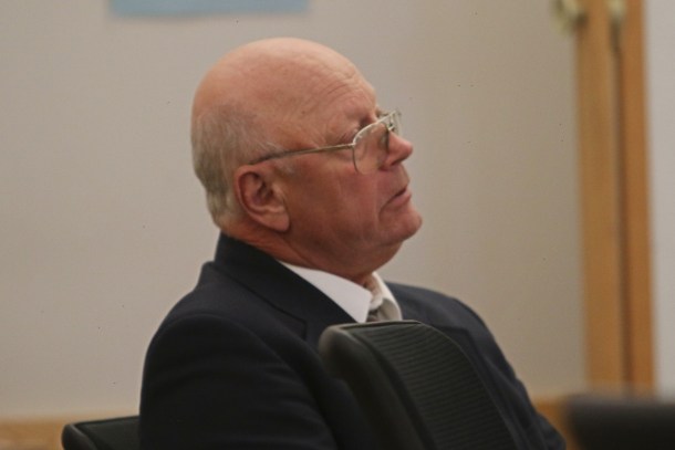 Norm McAllister watches jury selection in his third trial on a misdemeanor prohibited acts charge at the Franklin County criminal court in St. Albans on Oct. 21, 2019. Pool photo by Tom Benton/St. Albans Messenger