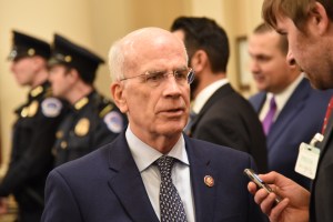 Rep. Peter Welch speaks to Seven Days' Paul Heintz before Wednesday's impeachment hearings began on Capitol Hill. Photo by Kit Norton/VTDigger