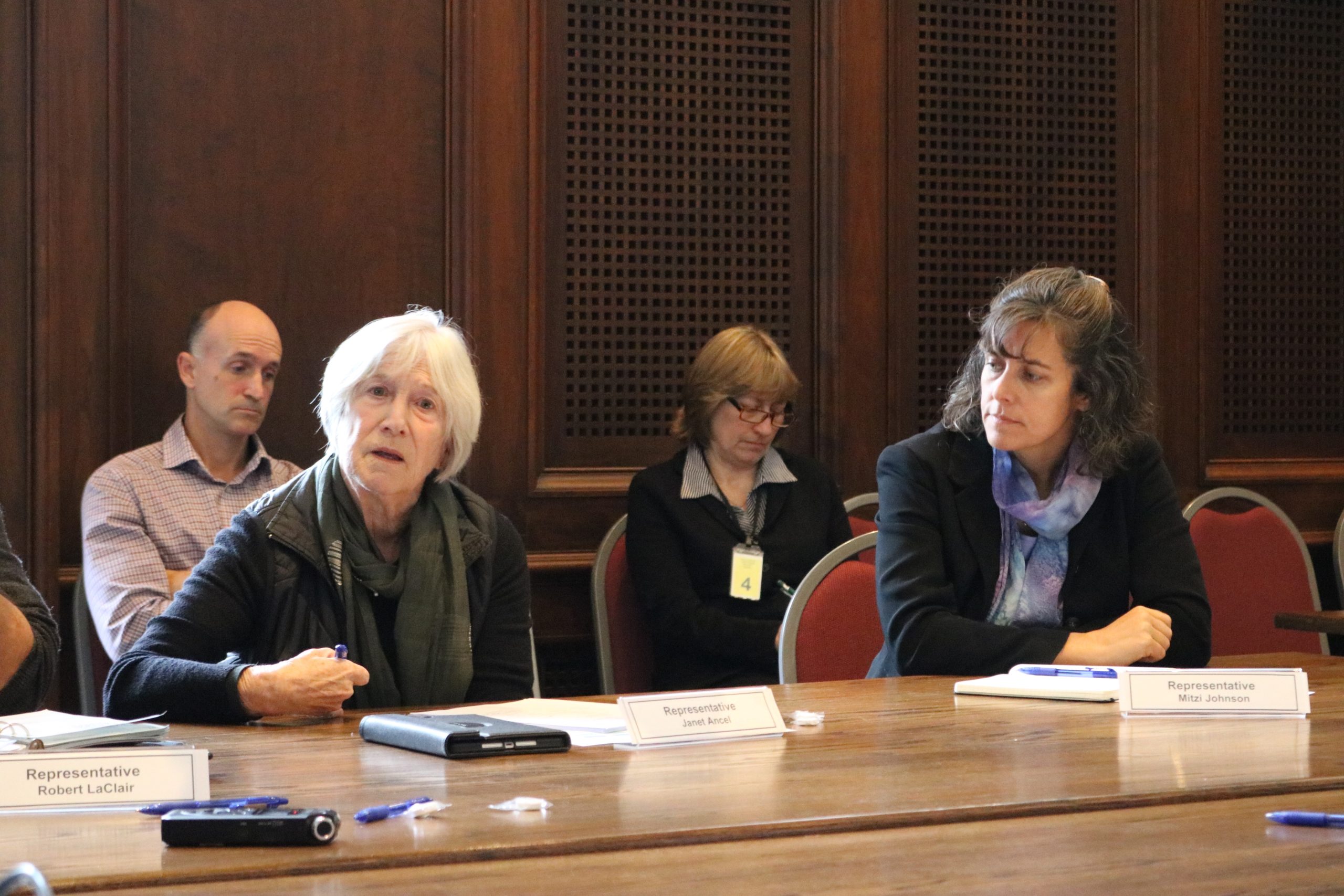 Rep. Janet Ancel, left, speaks at a meeting of the Joint Legislative Management Committee on Oct. 29. Speaker of the House Mitzi Johnson, right, looks on. Photo by Grace Elletson/VTDigger