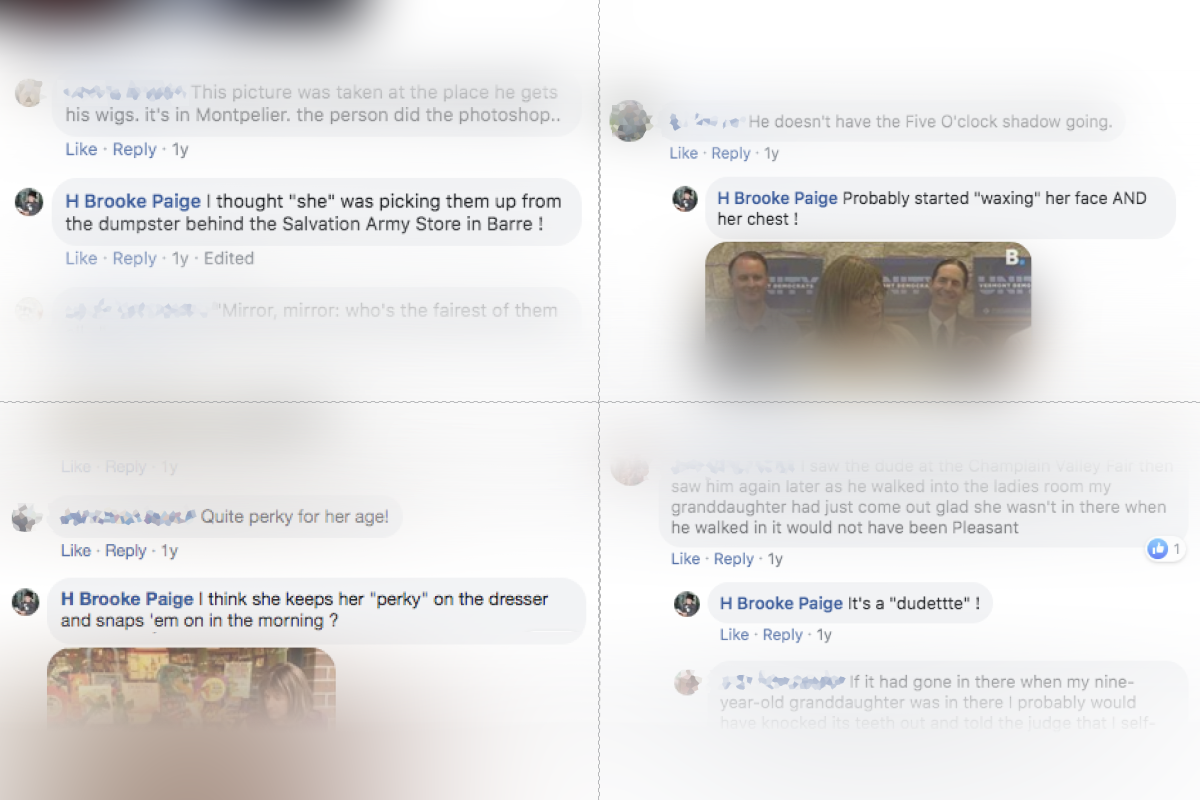 Facebook comments left by H. Brooke Paige during Christine Hallquist's 2018 gubernatorial run.