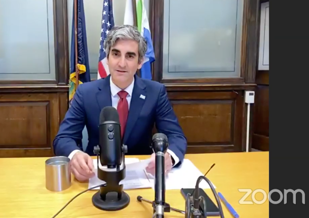 Burlington Mayor Miro Weinberger delivered his state of the city address on a zoom call Tuesday night.