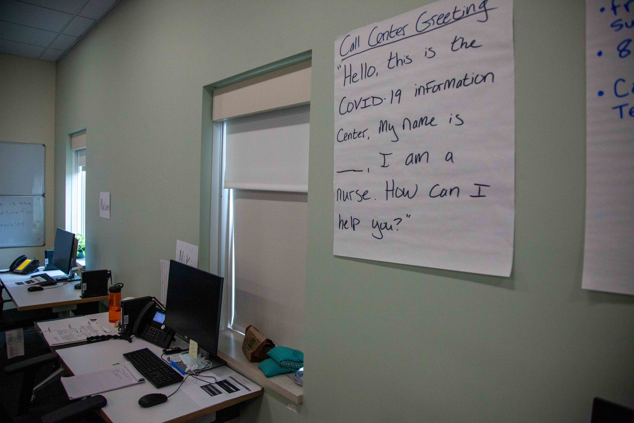 Covid-19 call center greeting sign