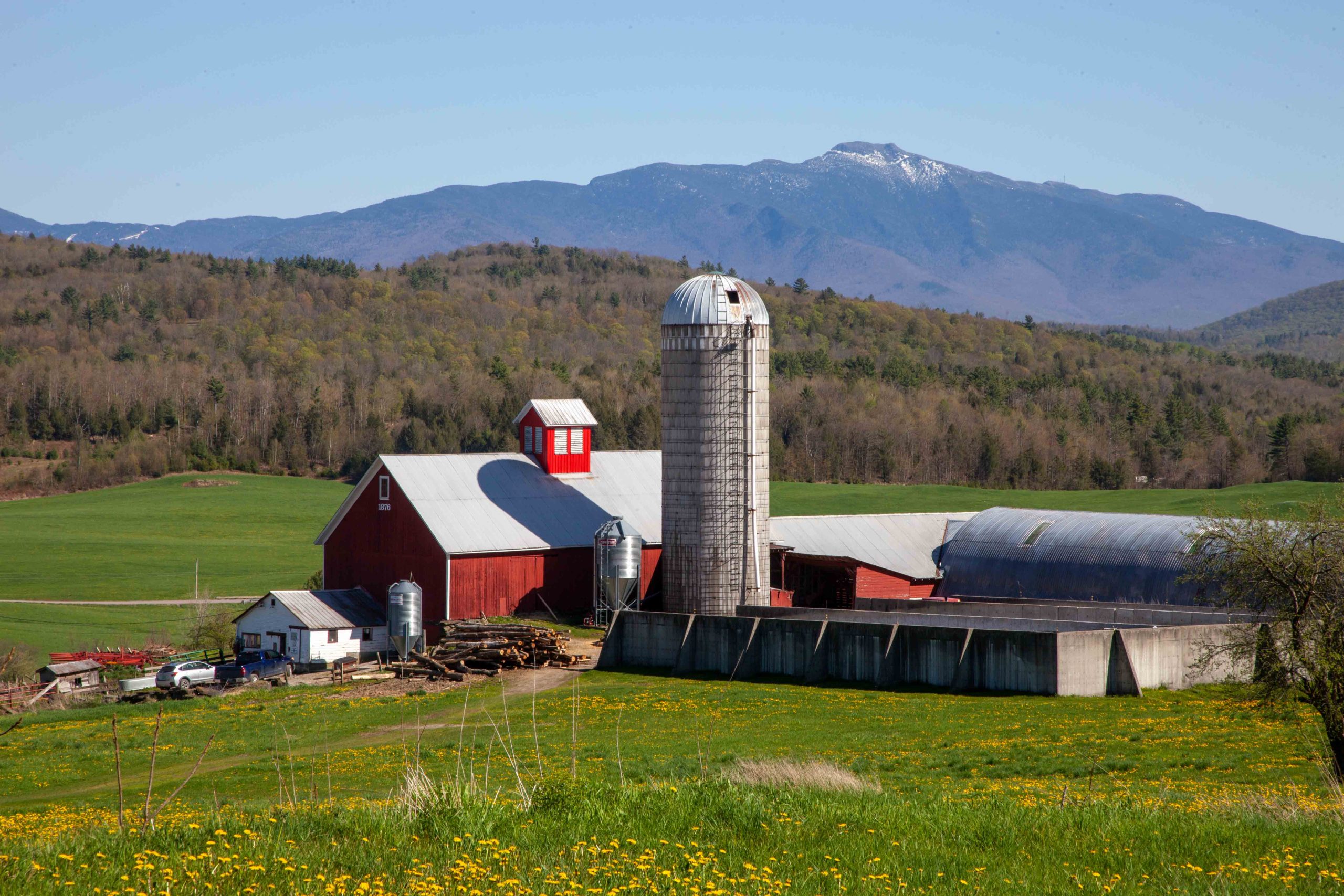 Farm and mountains