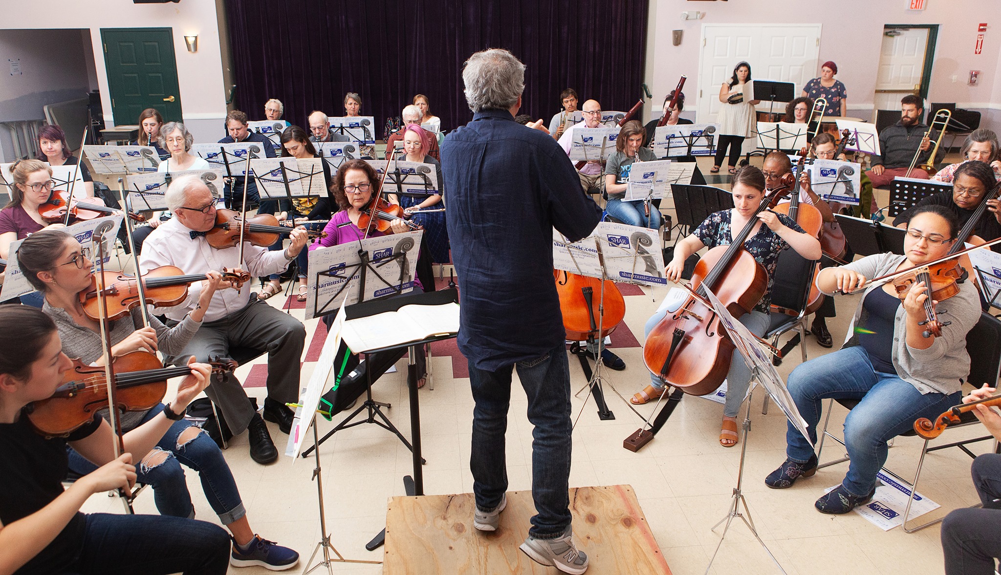 conductor facing orchestra