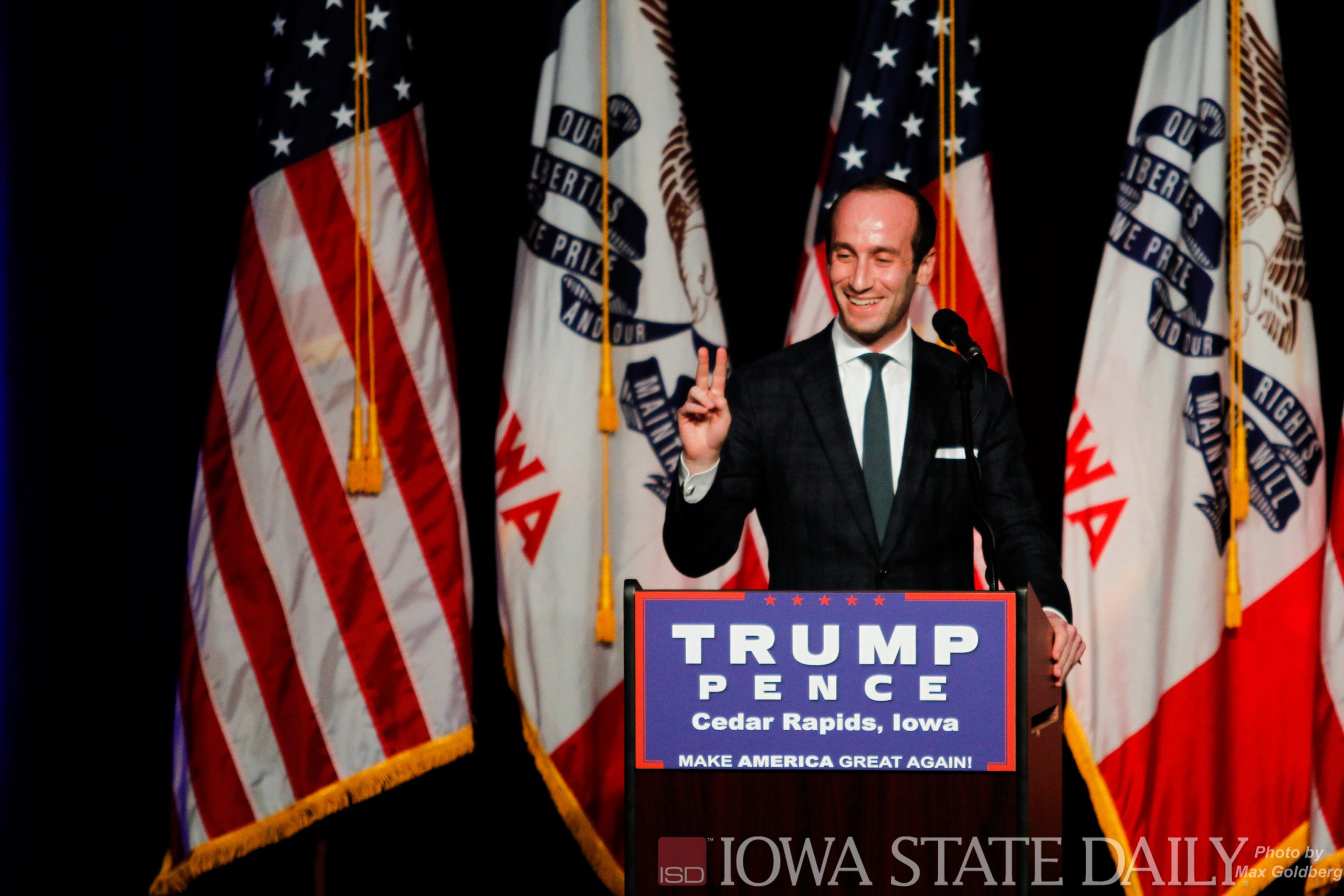 Stephen Miller at Trump podium