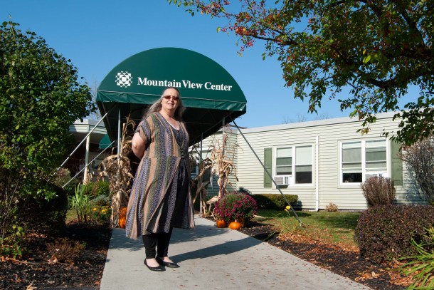 Rebecca Whittemore-Arsenault in front of Mountain View Center