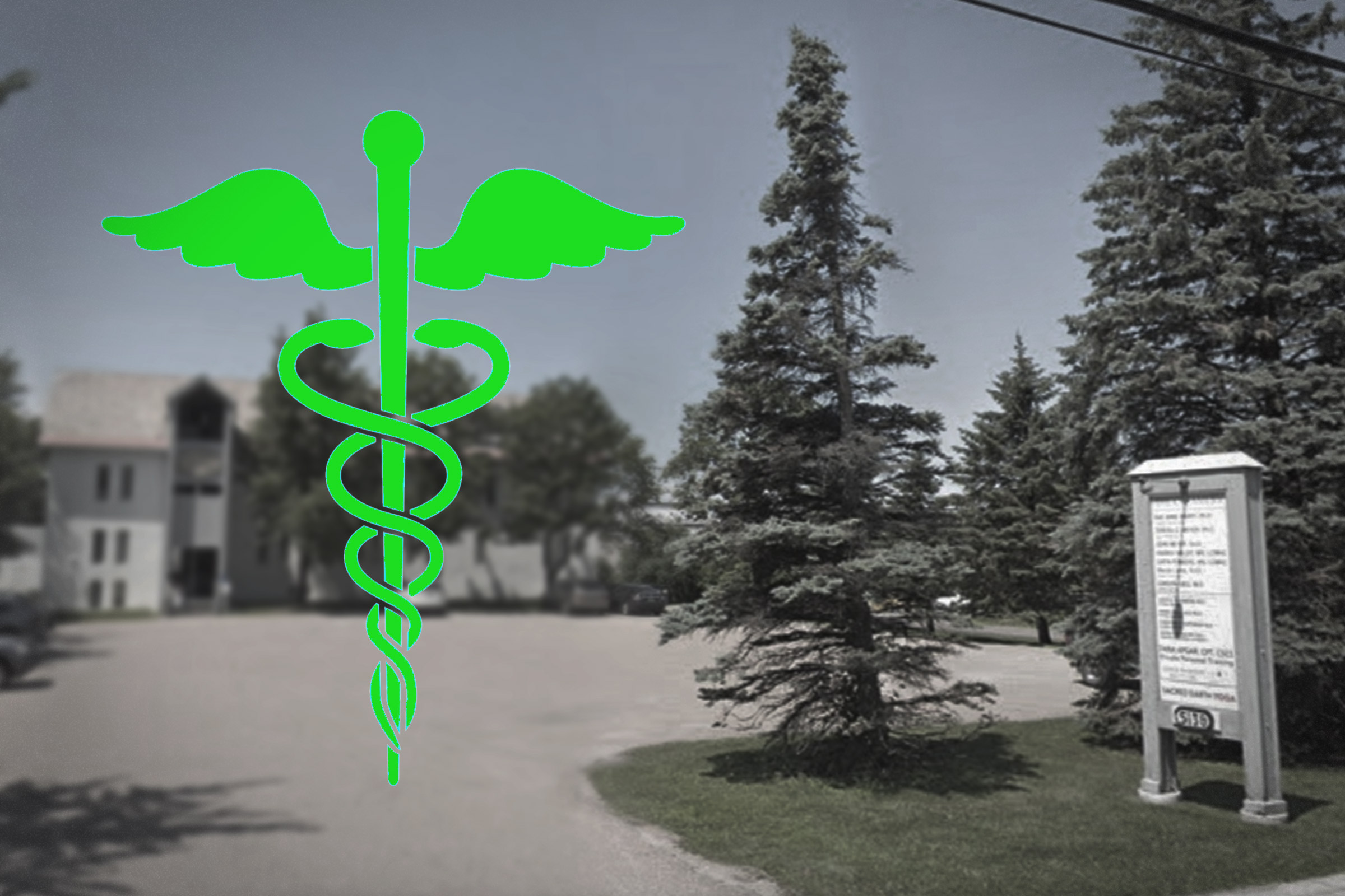 Medical symbol and Shelburne Road building