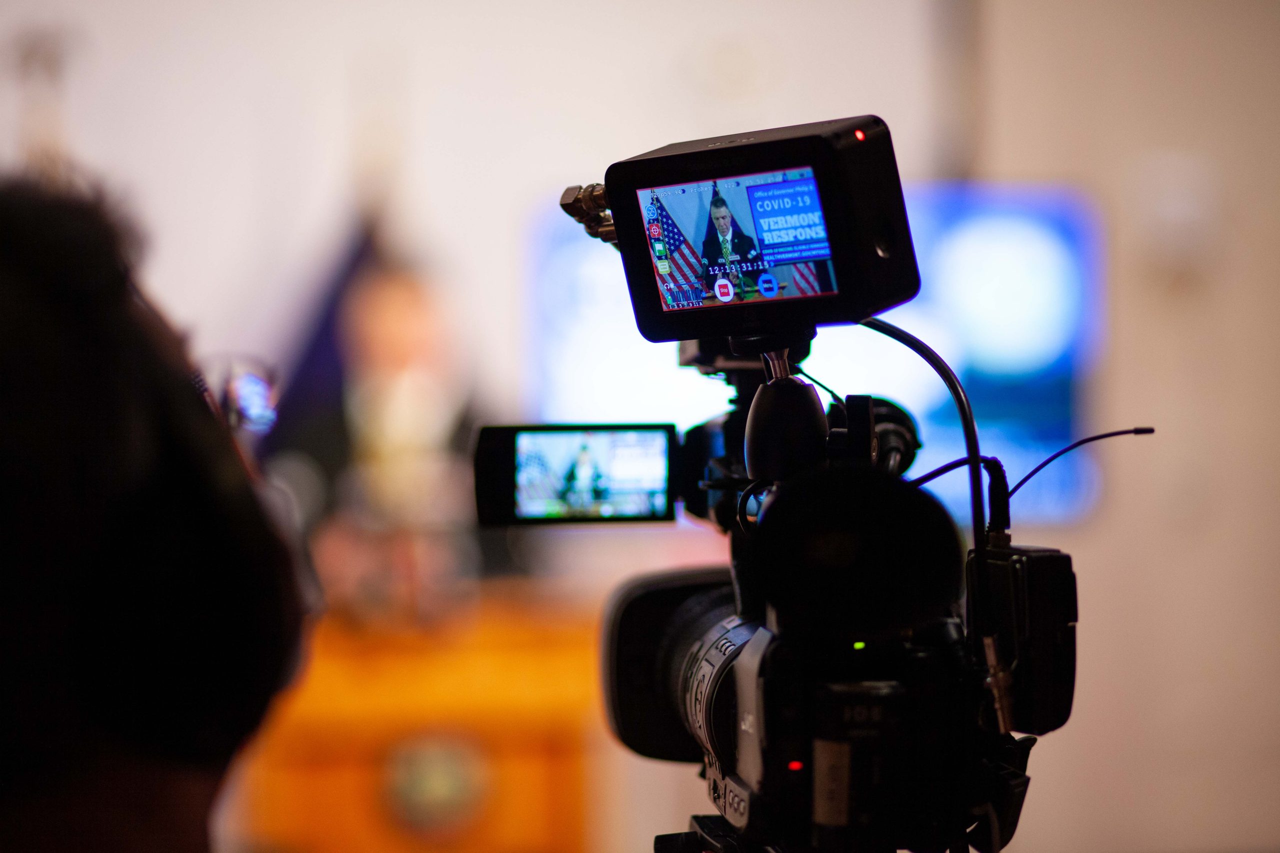 Phil Scott in camera monitor