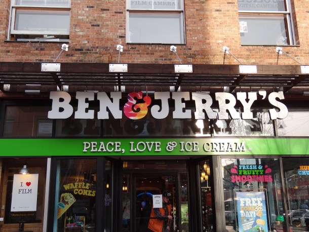 A sign for Ben and Jerry's.
