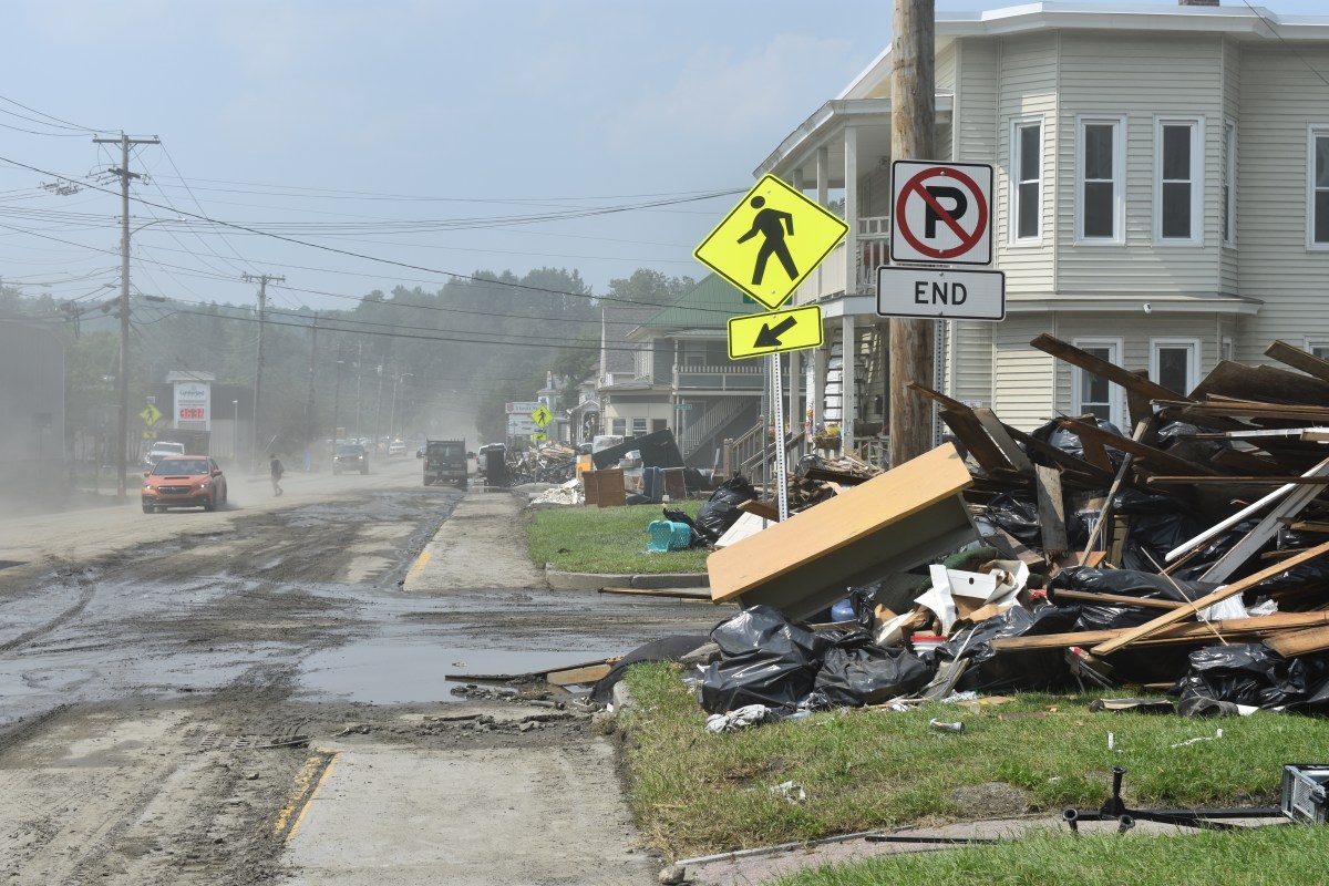 a pile of rubble on a street.