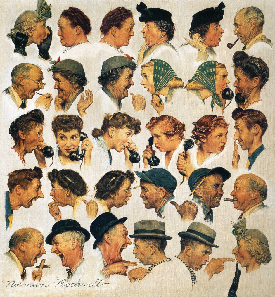 A group of people in hats and hats are talking to each other.
