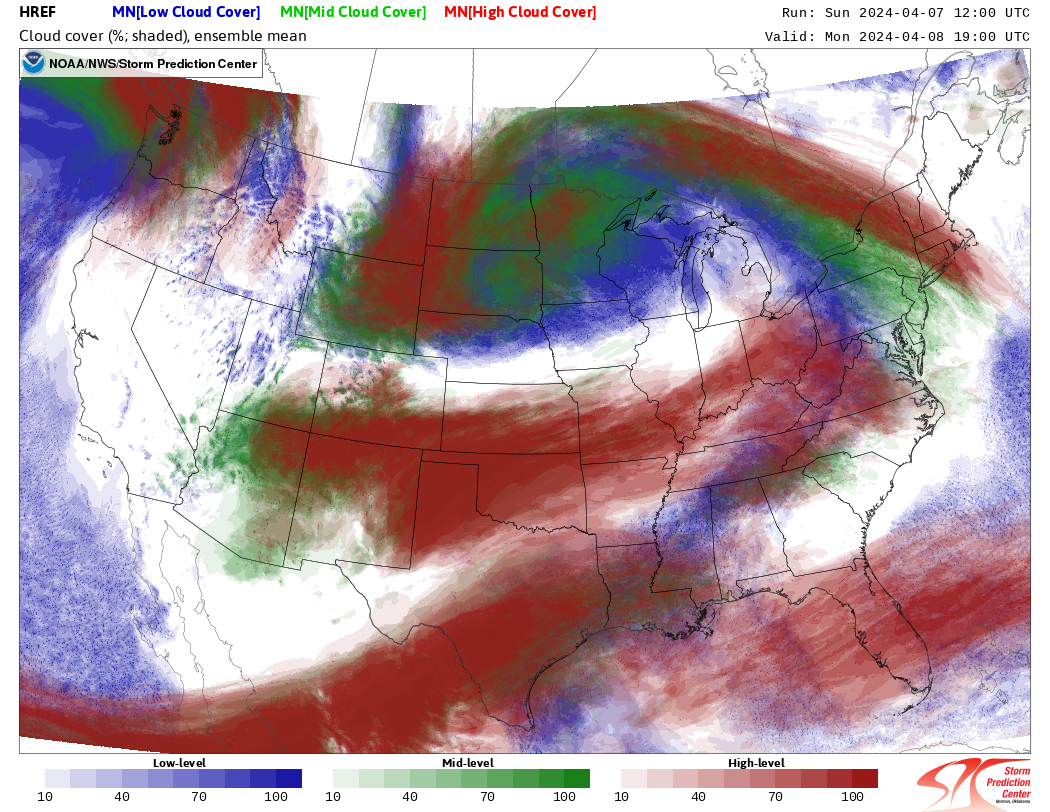 Map of the United States showing cloud cover projections