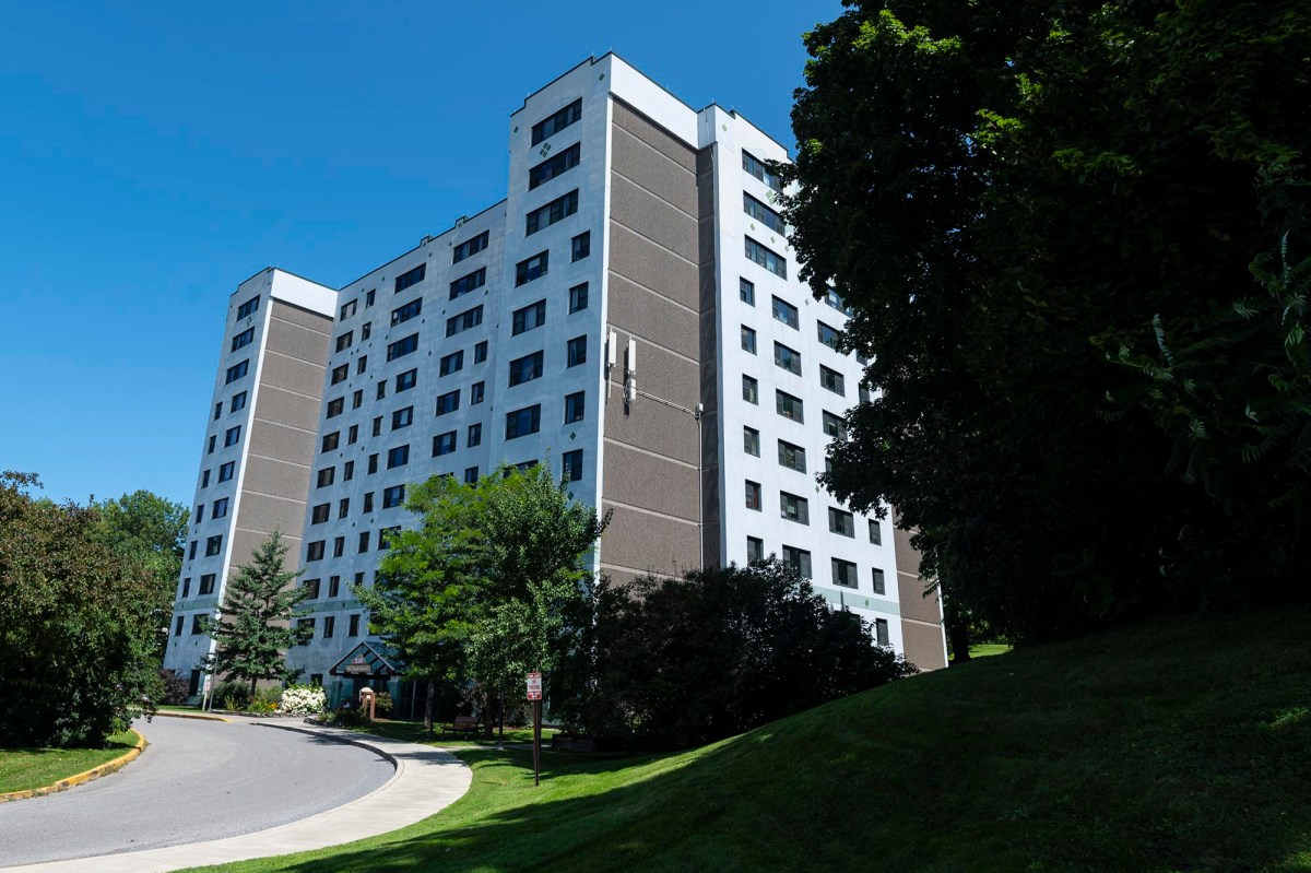 A large building on a hillside.