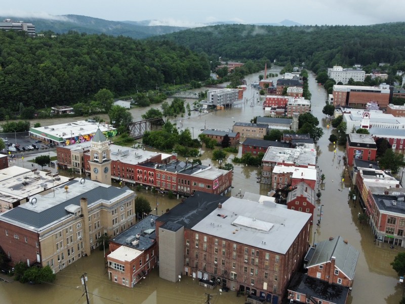 an aerial view of a flooded town in north carolina.