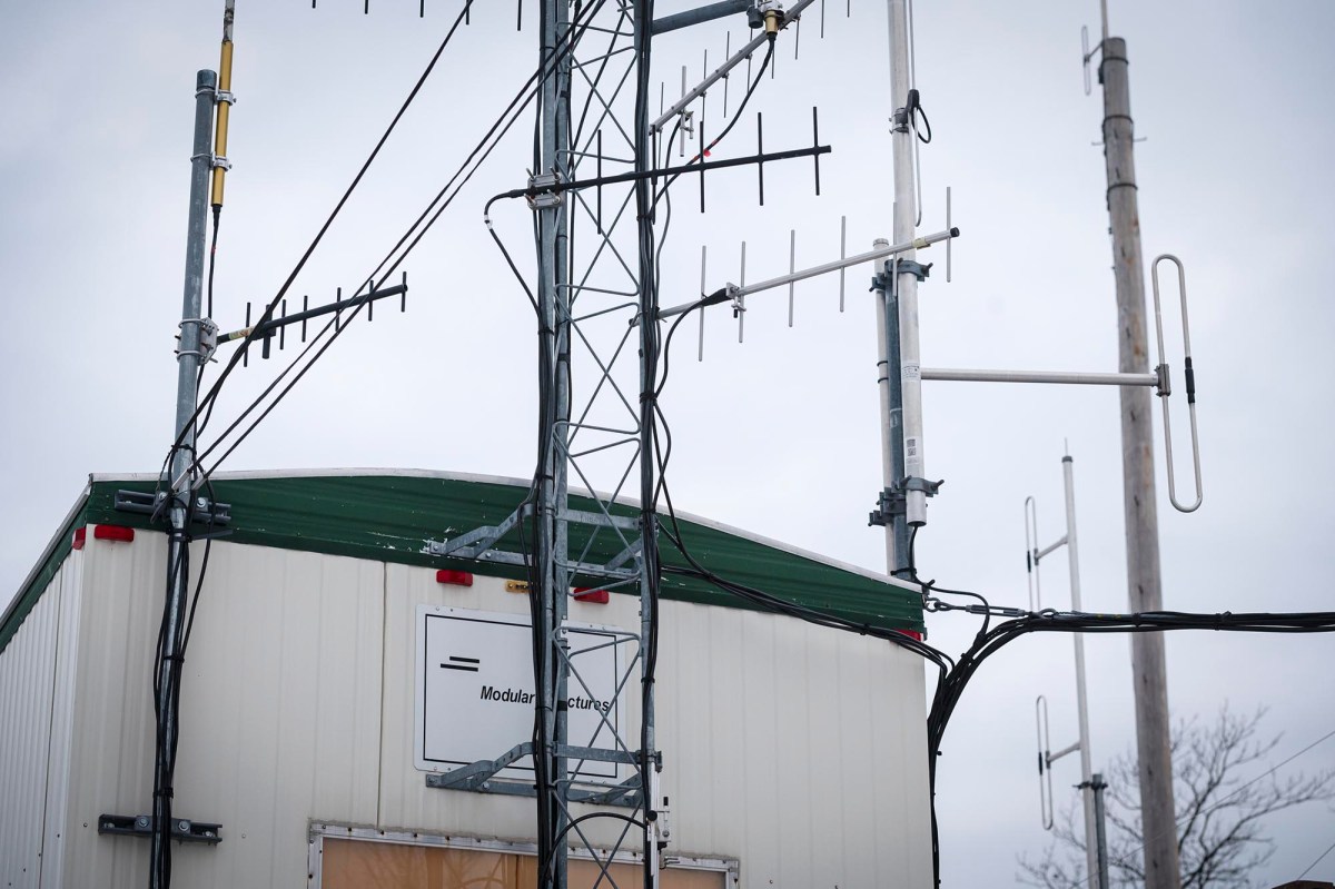 Radio antennas on top of a building.