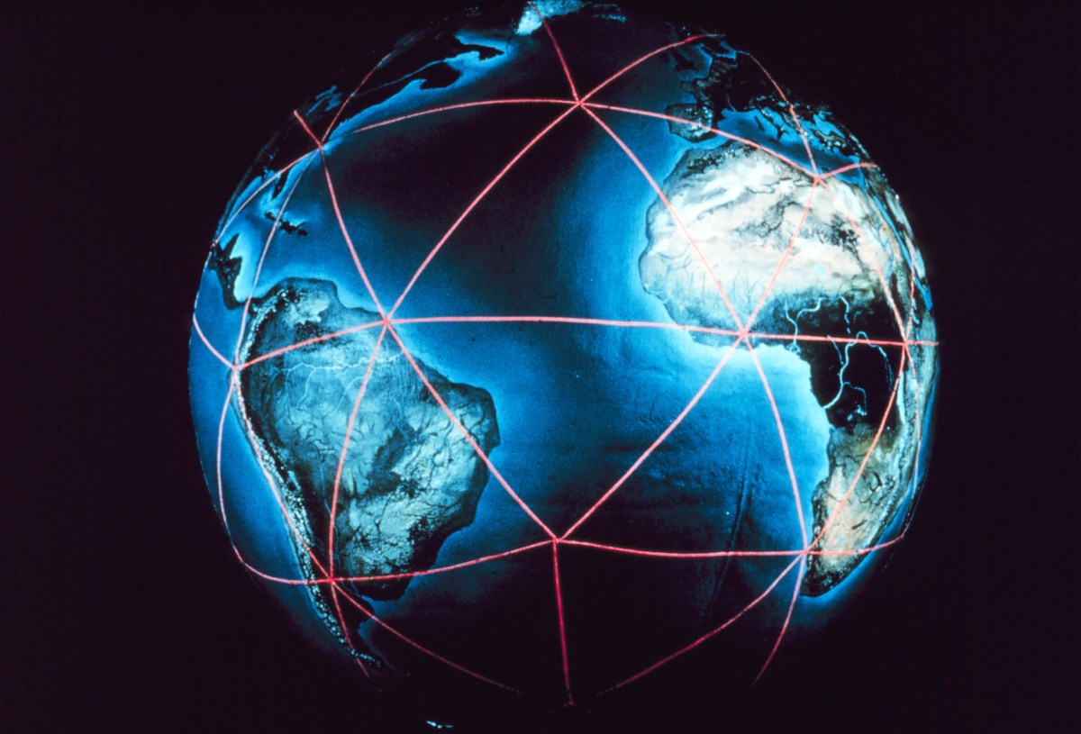 An image of a globe with lines on it.