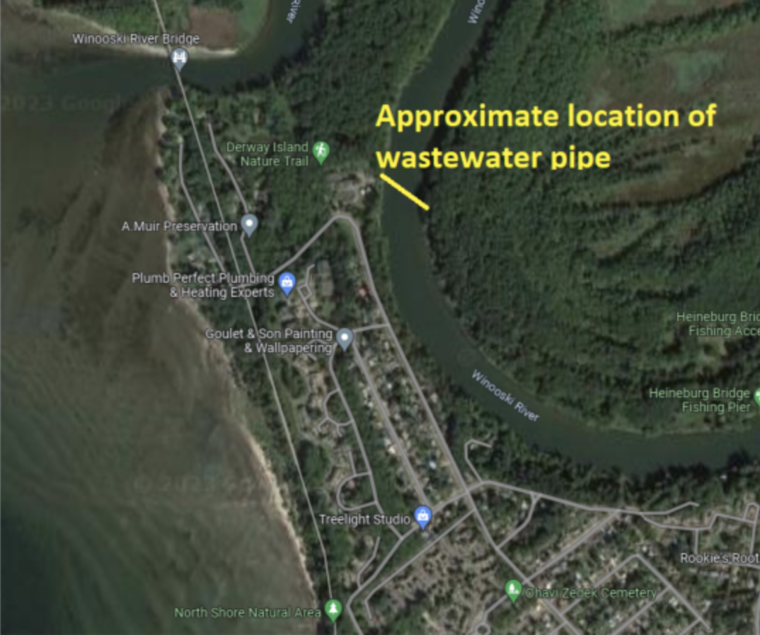 a map showing the approximate location of a wastewater pipe.