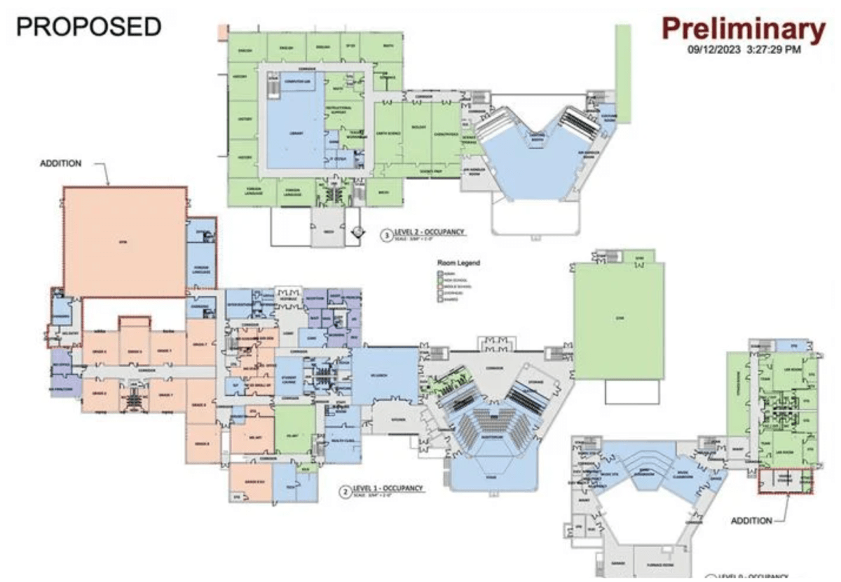 A map of a building with rooms and spaces