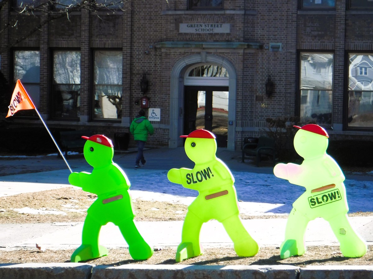Three green traffic turtle signs.