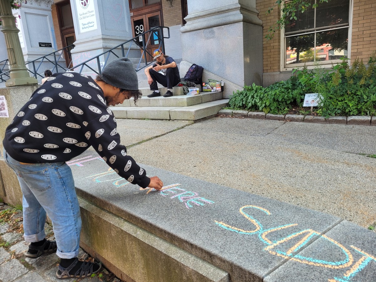 Encampment closure sparks protest on Montpelier City Hall steps 