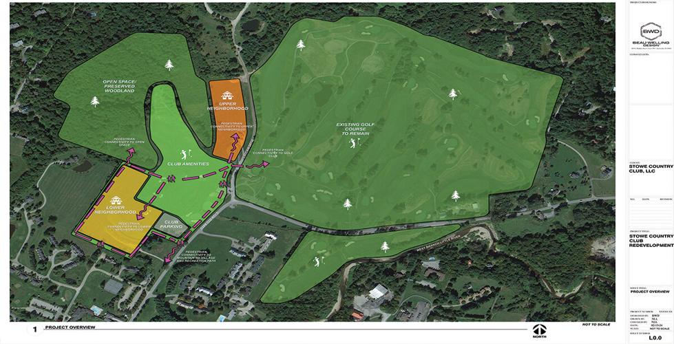 A detailed site plan for Stone County Club LLC, showing current golf course and future developments, including residential areas, open spaces, and club amenities.
