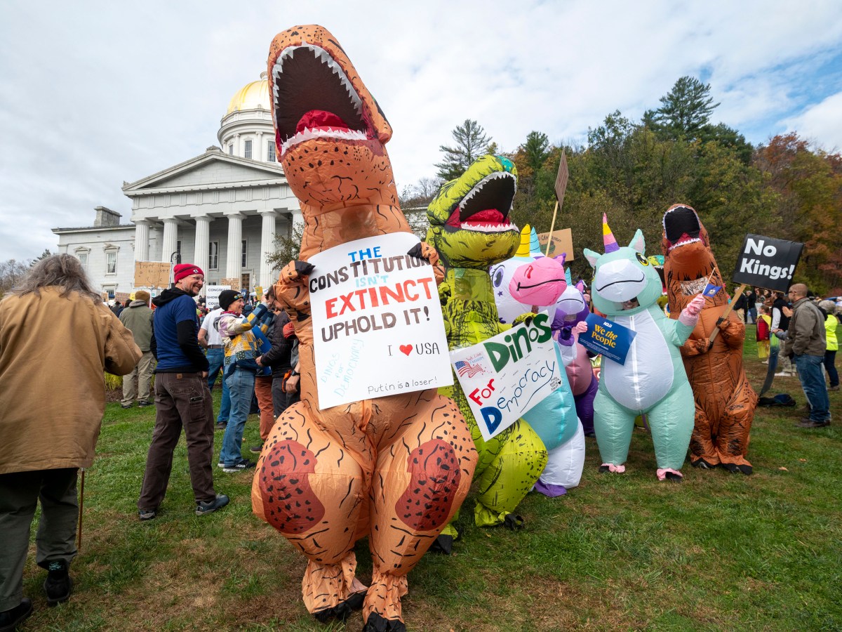 PHOTOS: Vermonters protest Trump with costumes and slogans