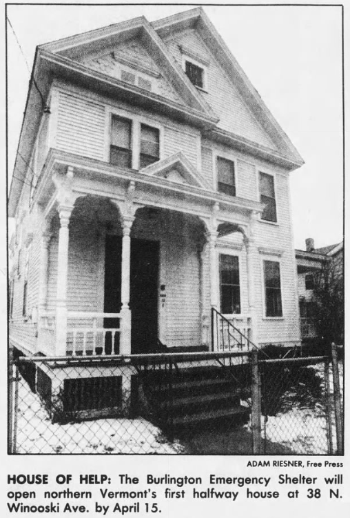 A two-story white house with a covered porch and steps, enclosed by a chain-link fence, will become Burlington Emergency Shelter’s halfway house at 38 N. Winooski Ave. by April 15.