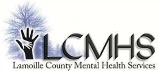 LCMHS logo featuring a silhouette of an open hand overlapping a tree with the text "Lamoille County Mental Health Services" below the acronym.