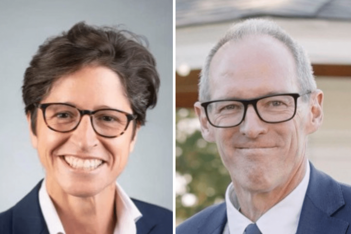 Two people wearing glasses, business attire, and smiling; both have short hair and are shown in individual portrait-style photos side by side.