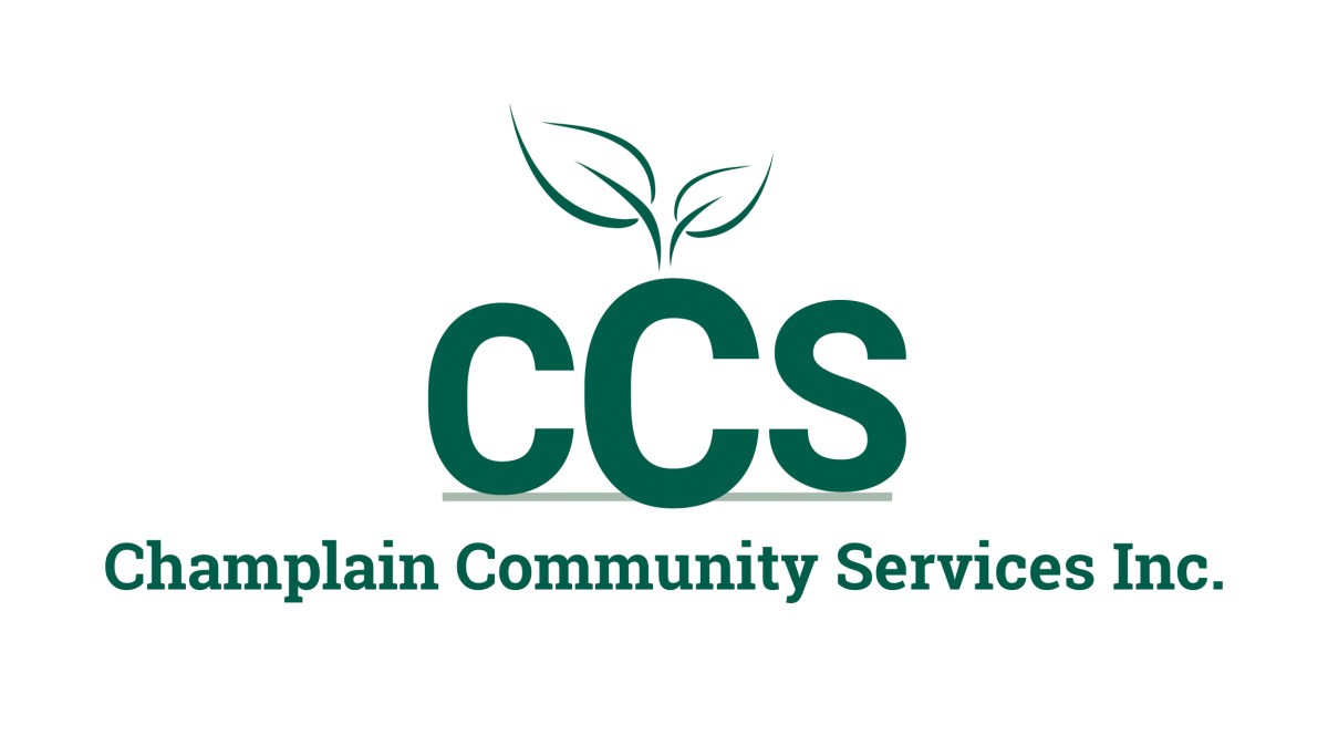 Logo for Champlain Community Services Inc. featuring the initials "CCS" with two green leaves sprouting from the top of the letters.